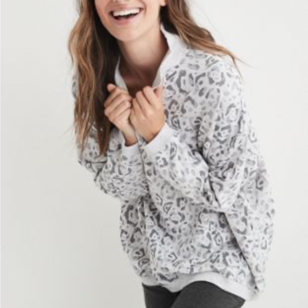 Aerie Oversized Leopard Print 3/4 Zip Sweatshirt
